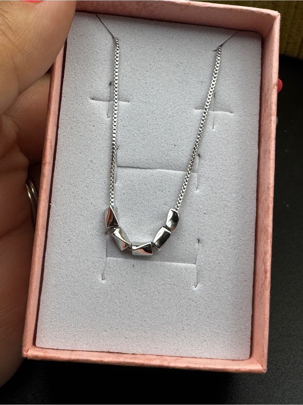 Silver Geometric Bead Necklace 16” - Women Jewelry